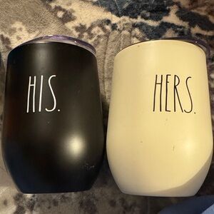 His and Hers Rae Dunn Black and Cream Tumblers